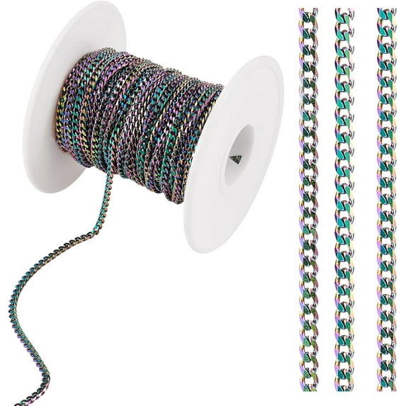 32.8 Feet 10M Stainless Steel Twisted Chains Rainbow Curb Chains Necklace Link with Spool Multi-Color for Jewelry Necklace Bracelet Earring Making