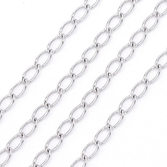 32.8 Feet(10m) 304 Stainless Steel Curb Chains/Warped Chains Extender Chain with Card Paper Stainless Steel Color Warped Chain Links for Women Jewelry Making Links: 3x1.2x0.3mm 10ms