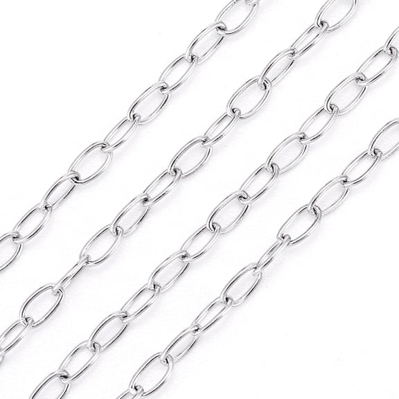 32.8 Feet(10m) 304 Stainless Steel Oval Cable Chains Soldered Chain Links with Card Paper Stainless Steel Color DIY Craft Chain DIY