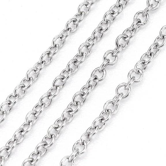 32.8 Feet(10m) Oval 304 Stainless Steel Cable Chains Oval DIY Craft Cable Chain Stainless Steel Color Cable Chain Links for Women Jewelry Making Necklace Bracelet 1.5x1.2x0.3mm 10ms