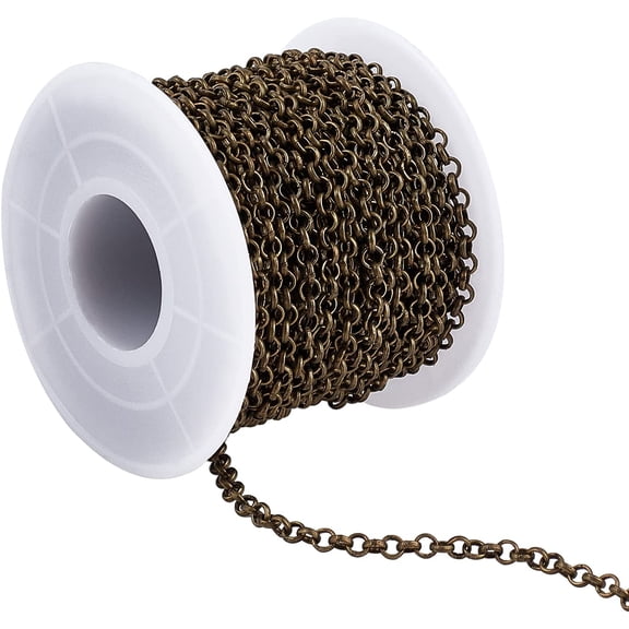 32.8 Feet/11Yards Iron Chains Unwelded Findings with Spool Lead Free and Nickel Free Chains Bronze Color Chains for DIY Bracelet Jewelry Making Bronze