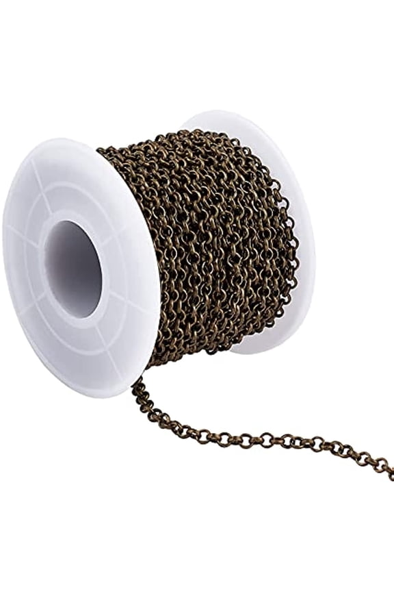 32.8 Feet/11Yards Iron Chains Unwelded Findings with Spool Lead Free and Nickel Free Chains Antique Bronze Color Chains for DIY Bracelet Jewelry Making