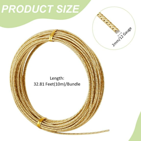 32.8 Feet 12 Gauge Gold Textured Aluminum Wire Diamond Cut Round Aluminum Craft Wire for Ornaments Making and Beading Jewelry Craft Making