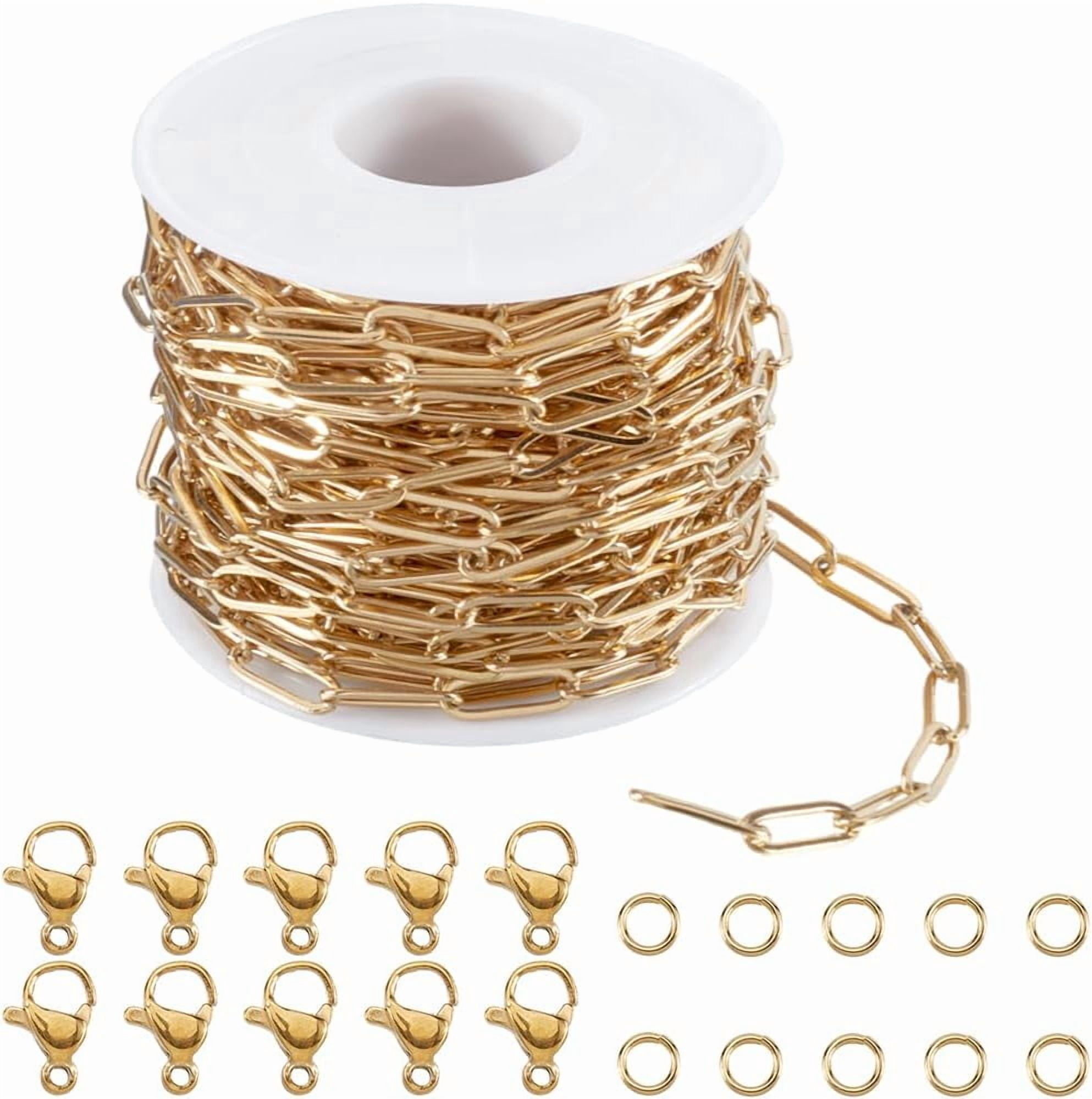 32.8 Feet Gold Paper Clip Chain Bulk Jewelry Paperclip Chain 18K Gold Plated Stainless Steel 12mm Oval Paper Clip Roll Spool Link Chains Kits