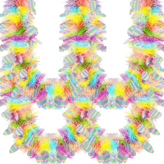 32.8 Feet x 4 Inches Easter Tinsel Garland with Colorful Egg Decorations Easter Metallic Garland Spring Rainbow Glitter Twist Wire Hanging Decorations for Holiday Party Decor