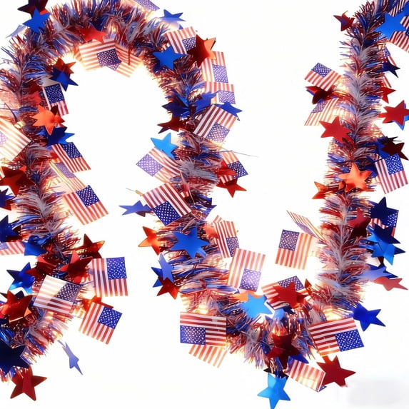 32.8 Ft 100 Bulb 4th Of July Patriotic LED String, Flag Pattern Glow Strip, No Battery Required Hanging Light for Independence Day Celebration, Outdoor Patio and Indoor Room Decor