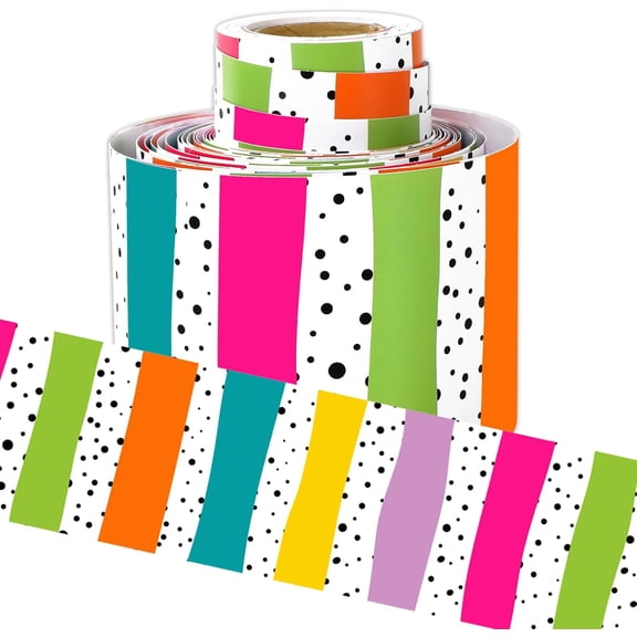32.8 Ft Classroom Bulletin Board Borders Neon Color Dot Stripe Die-Cut Rolled Border Trim for Back to School Chalkboard Wall Decoration