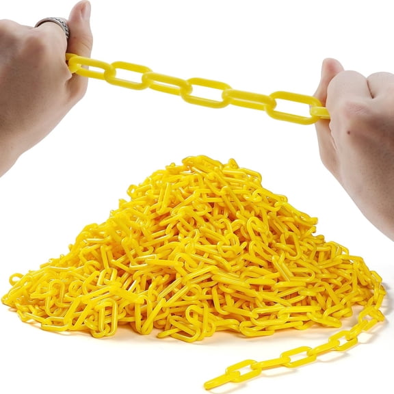 32.8 Ft Plastic Safety Chain,Bexikou Yellow Barrier Links,Barrier Chain, Security Chain Link, Link Fence Safety Barrier for Stopping Parking, Crowd Control, Line Up and Decoration