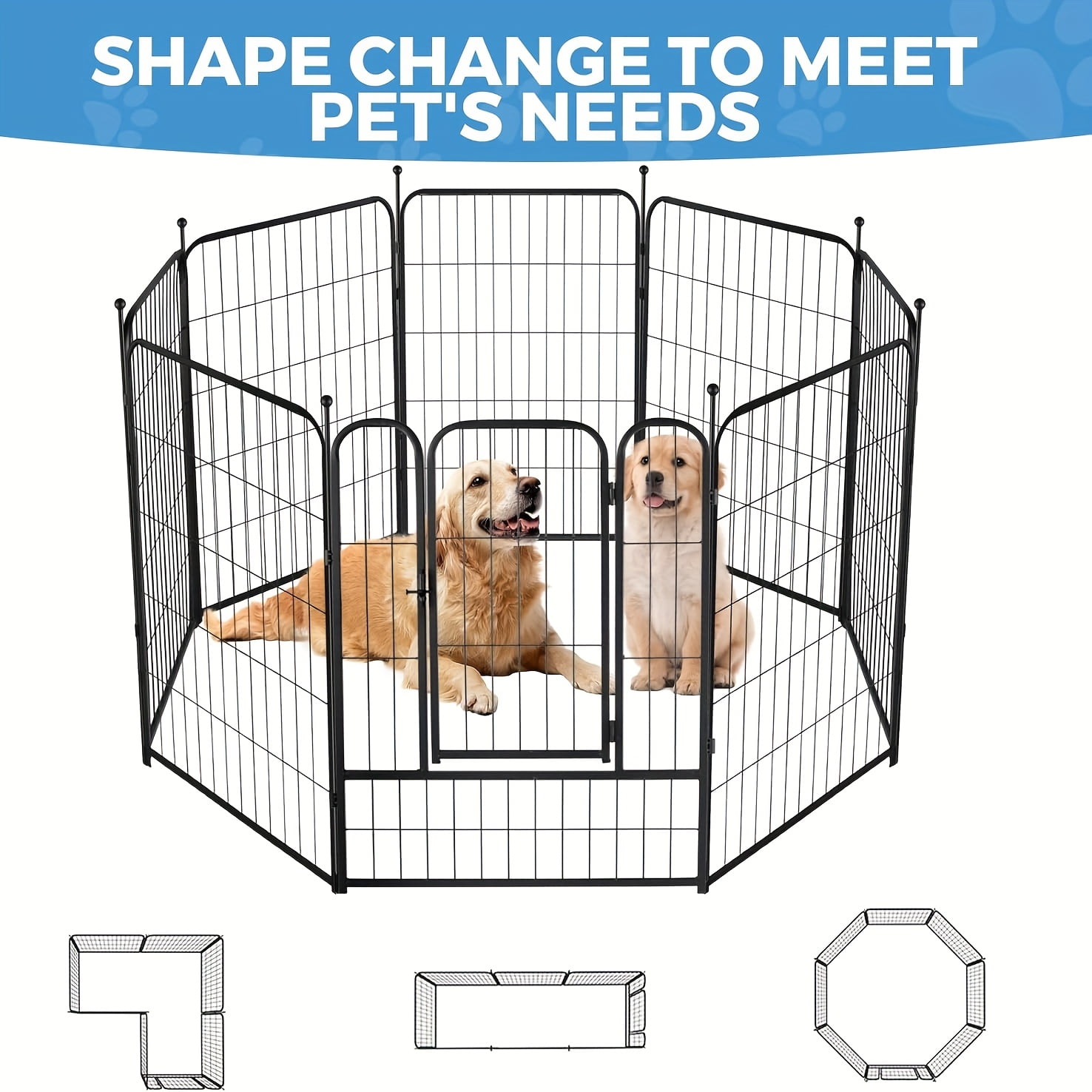 32" 8-Panel Dog Playpen for Small & Medium Dogs - Indoor/Outdoor Pet Fence with Rounded Ground Stakes, Easy Tool-Free Assembly, Secure Black Mesh Design for Camping, Yard, RV, or Garden