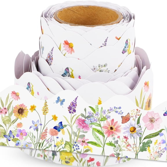 32.8 ft Wildflower Bulletin Board Borders Spring Floral Bulletin Border Office Scalloped Trim for School Fiesta National Wedding Party Decoration