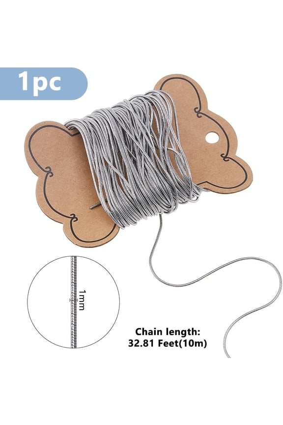 32.81 Feet/10M Stainless Steel Cable Chains 1mm Necklace Bracelet Chain Soldered Link Chains Bulk Metal Round Snake Chain for Women Men DIY Crafts Jewelry Making