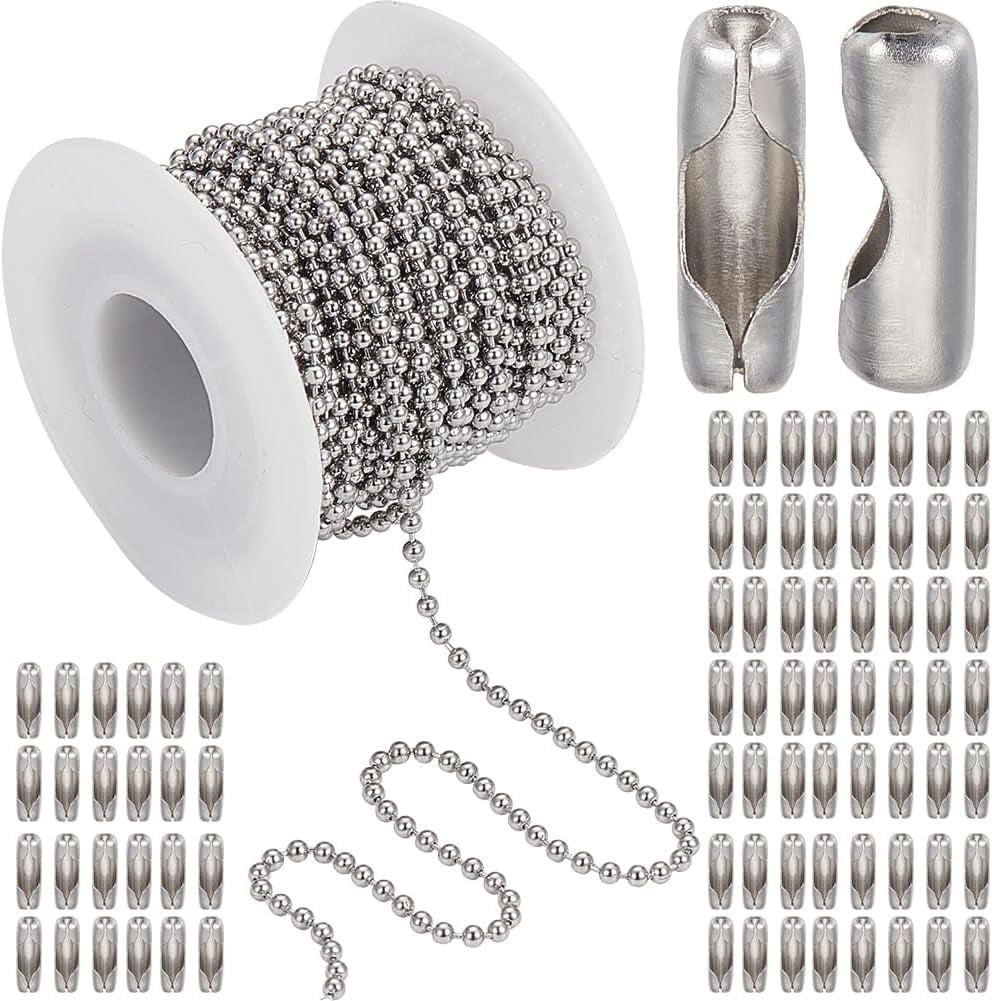 32.8Feet/ 10m 2.4mm Stainless Steel Bead Chain Silver Beaded Chain