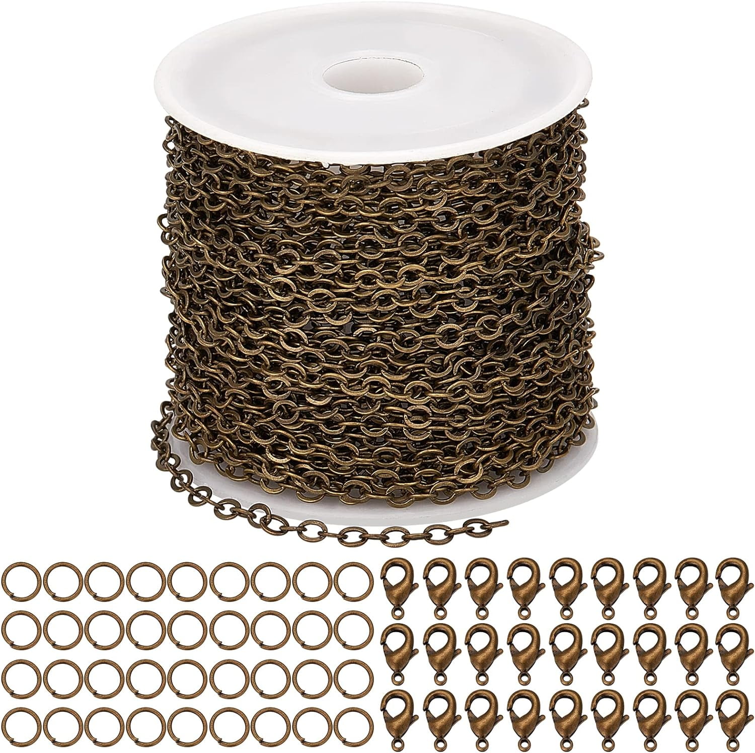 32.8Feet/ 10m Antique Bronze Chain Bulk Cable Curb Chains Brass Chains for  Jewelry Making Chain Links 100Pcs Iron Jump Rings 30Pcs Brass Lobster  Clasps Necklace Bracelet Choker 4x3x0.6mm - Walmart Business Supplies, image size:1500x1496