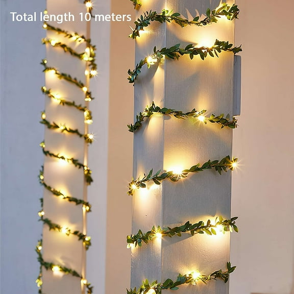 32.8Ft Twinkling Tree Decorative Garland with 100 Light, Pre-Lit Olive Vine Garland, Artificial Hanging Fairy Light Leaves Vines for Christmas Thanksgiving Fireplace Mantle Home Decor