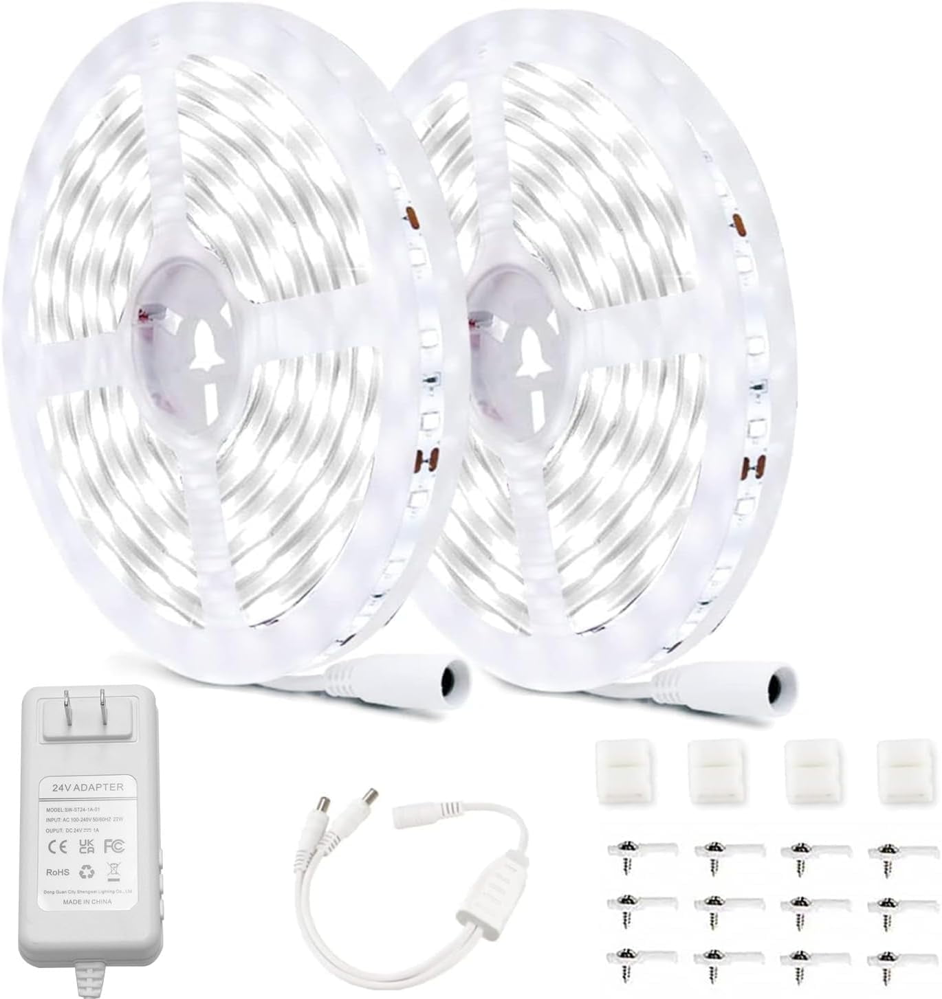 32.8Ft White Led Strip Lights, 6500K Dimmable Led Light Strip With Bright 600 Leds & Adapter