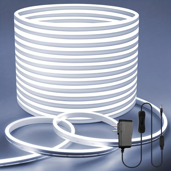 32.8ft 10m Flexible Neon LED Strip Lights with Power Adapter, Super Bright Cuttable Low Voltage Lights, IP65 Waterproof for Indoor Outdoor Bedroom Pool Christmas Halloween Decor