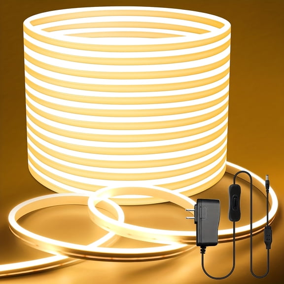 32.8ft 10m IP65 Waterproof Neon LED Strip Light, Flexible Cuttable Single Color Lights with Switch Power Adapter, for Indoor Outdoor Party Wedding Pool Christmas Decor