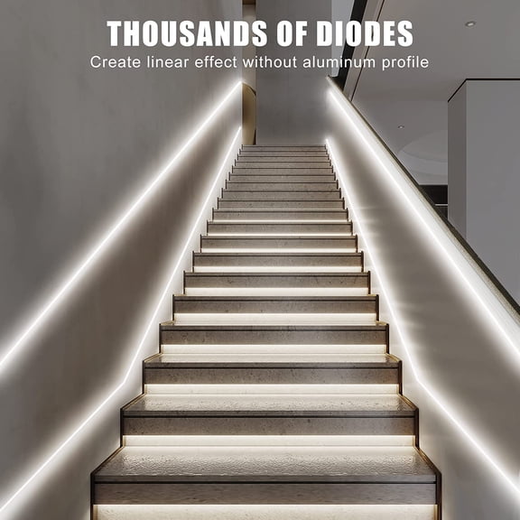 32.8ft 4000K White COB Led Strip Lights with Remote, Dimmable Bright Neutral White COB Light Strip, Indoor COB Led Lights for Kitchen, Room, Cabinet, 2 Rolls of 16.4ft