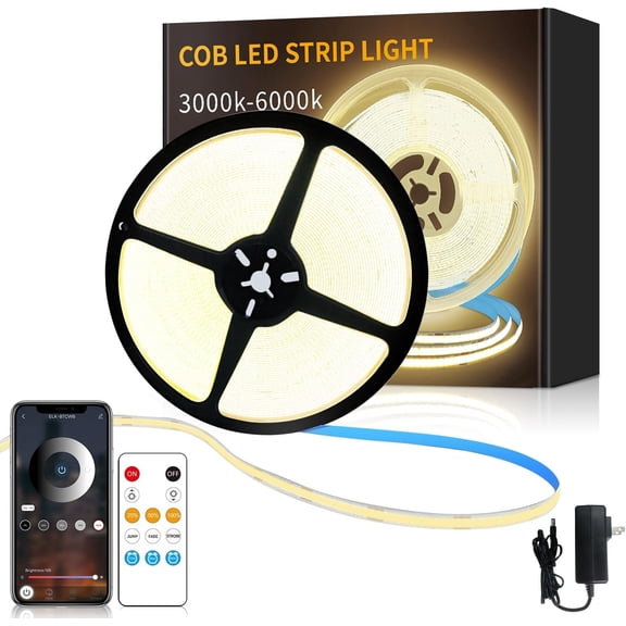32.8ft COB LED Strip Lights 3000K Warm White Dimmable DC 24V
