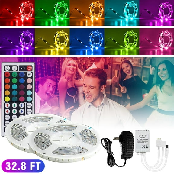 32.8ft Led Strip Lights, 5050 RGB Color Changing LED Light Strips Kit with 44 Keys Ir Remote Led Lights for Bedroom, Kitchen, Home Decoration