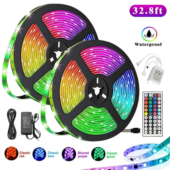 32.8ft Led Strip Lights, LED Lights for Bedroom, RGB 5050 LED Light Strips Kit with 44 Keys Ir Remote Led Lights for Home Living Kitchen Room and Party
