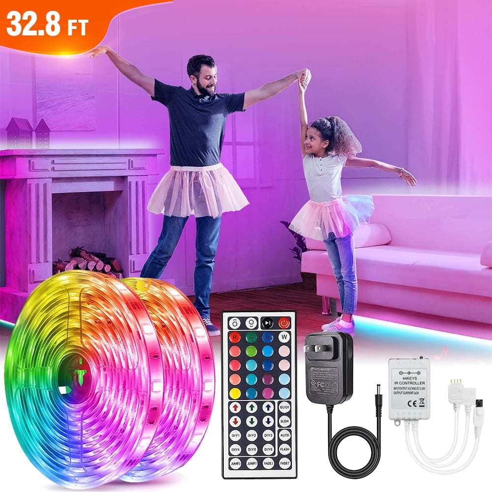 32.8ft Led Strip Lights, Long RGB 3528Color Changing LED Light Strips Kit with 44 Keys Ir Remote Led Lights for Bedroom, Kitchen, Home Decoration