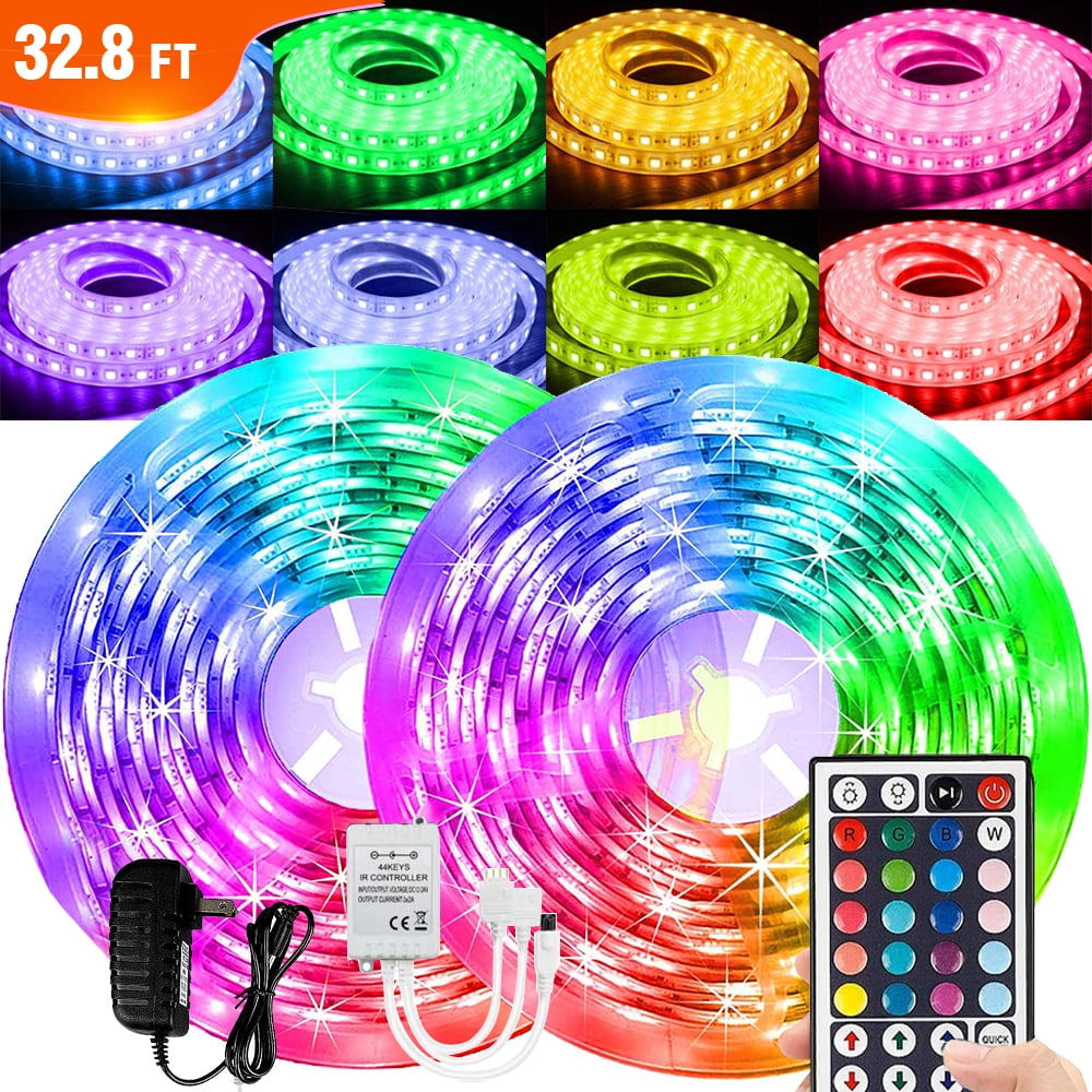 32.8ft Led Strip Lights, RGB Color Changing LED Lights for Bedroom, Home Decoration, Christmas Decorations, with IR Remote Control