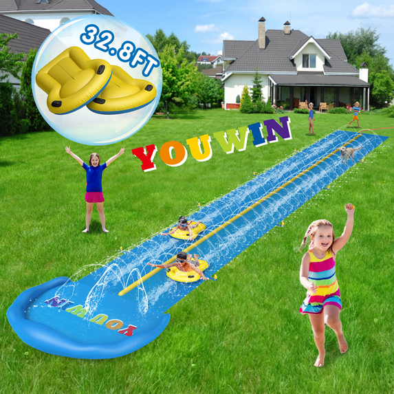32.8ft Long Pool/Grass Water Slide, Automatic Sprinkler Grass Water Slide, Safety Padding, Suitable for Pool Or Grass