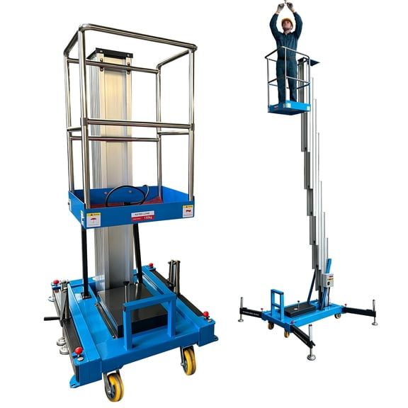 32.8ft Max Reach Single Mast Man Lift, 286lbs Load, 110V Electric Hydraulic Aerial Work Platform, Mobile Aluminum Scaffolding Lift with Remote Control for Warehouse, Factory Maintenance