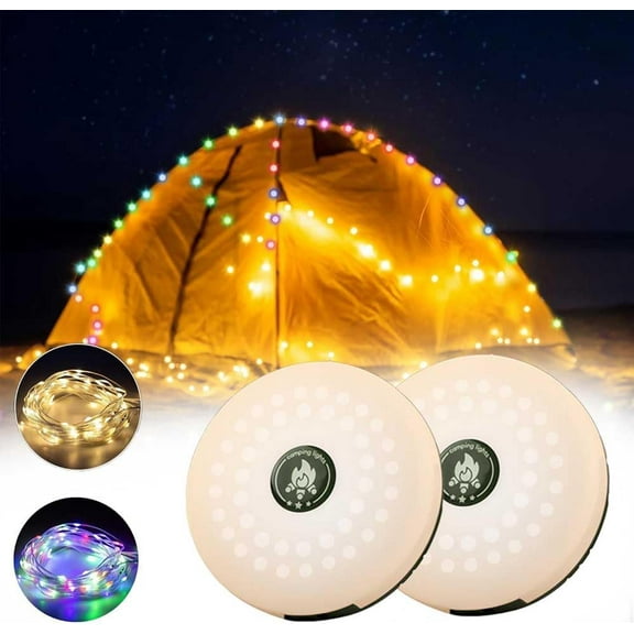 32.8ft RGBW Camping String Lights - 4-in-1 Portable Outdoor Lights with 8 Lighting Modes, USB Charging, Waterproof, Perfect for Camping, Hiking, Backyard, Patio (2pcs)