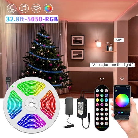 32.8ft Smart WIFI LED Strip Lights Kits Work with Alexa APP Voice Control 5050