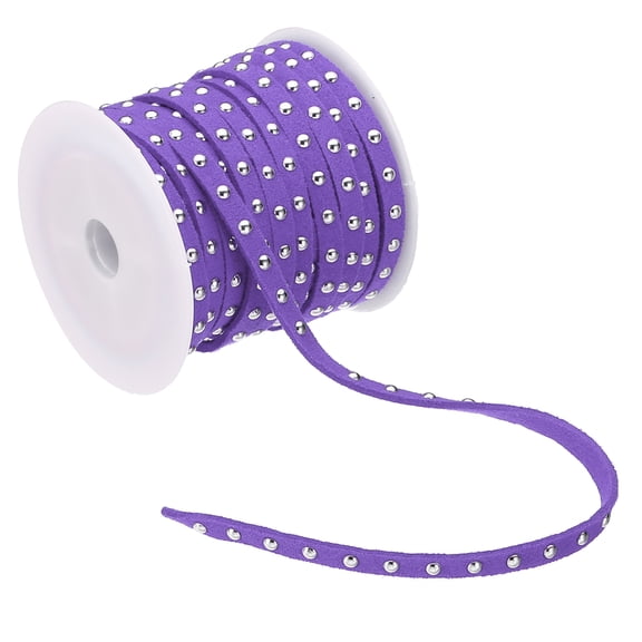 32.8ft Studded Faux Suede Cord Rope for Jewelry Making 5mm Micro Fibre Flat Leather Lace Beading String Ribbon with Rivets, Purple Silver
