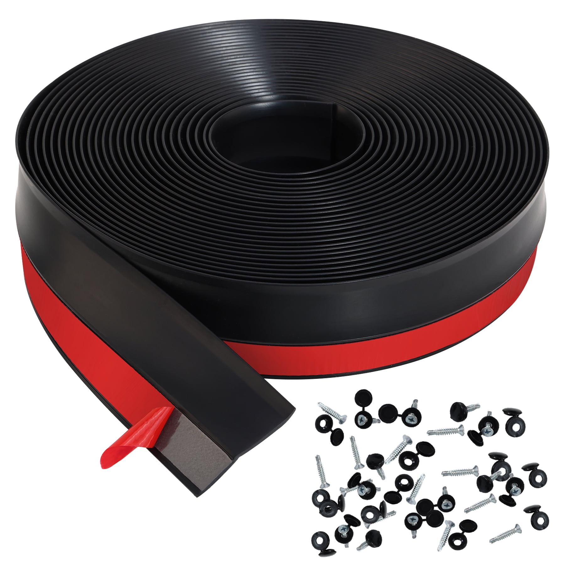 32.8ft Universal Garage Door Top and Sides Seal Strip, Waterproof Self Adhesive Professional Sealing Includes 40pcs Screws, Black