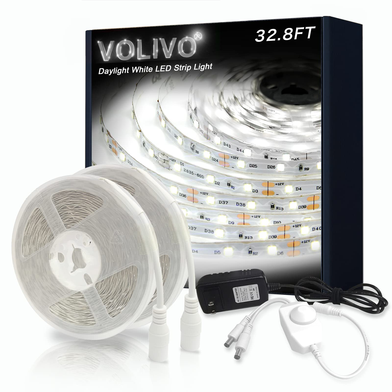 32.8ft White Dimmable LED Strip Daylight Lighting for Home Bright 600