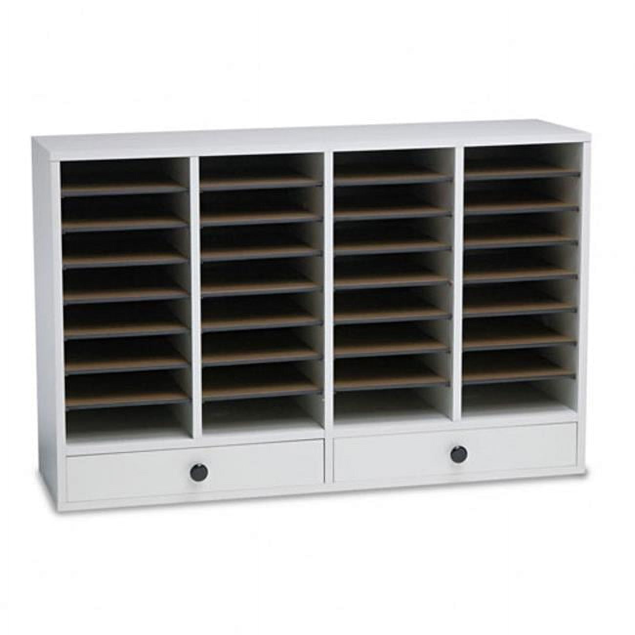 Gray Compressed Wood 32-Compartment Literature Organizer with Adjustable Shelves