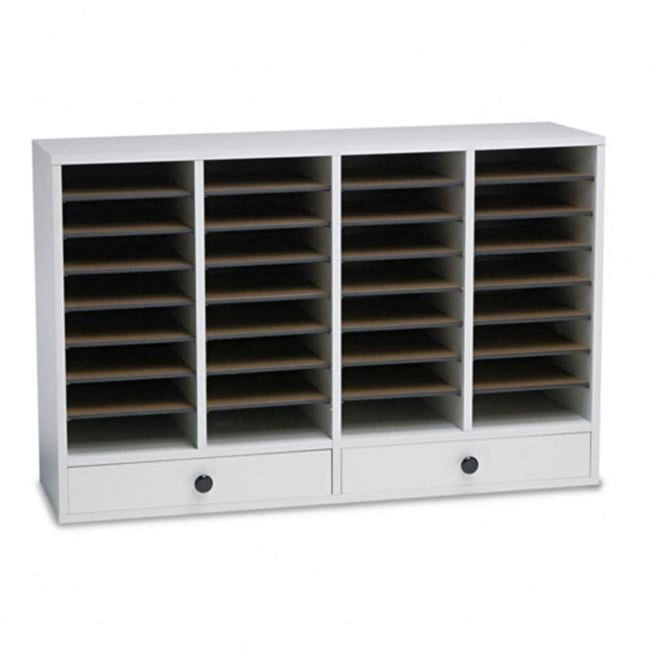 Gray Compressed Wood 32-Compartment Literature Organizer with Adjustable Shelves