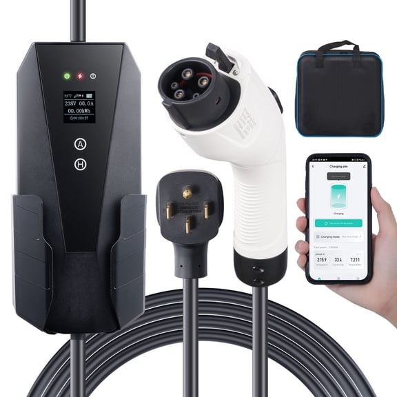 32 Amp Portable EV Charger with NEMA 14-50 Plug, 28 ft Cable for Level 2 Home Charging, Adjustable Current Compatible with J1772 Electric Vehicles