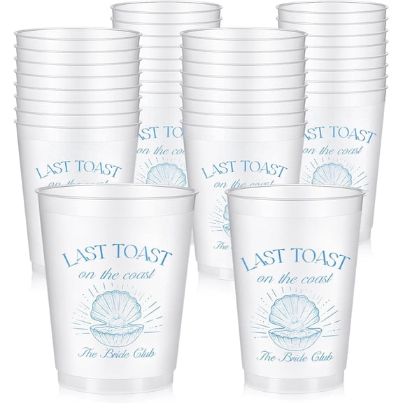 32 Bachelorette Party Cups Last Toast on the Coast Clear Frosted Plastic Cute Bach Party Drinkware Reusable Cups Supplies Bridal Shower Favors Engagement Decorations Gift(12oz, Blue Shell)
