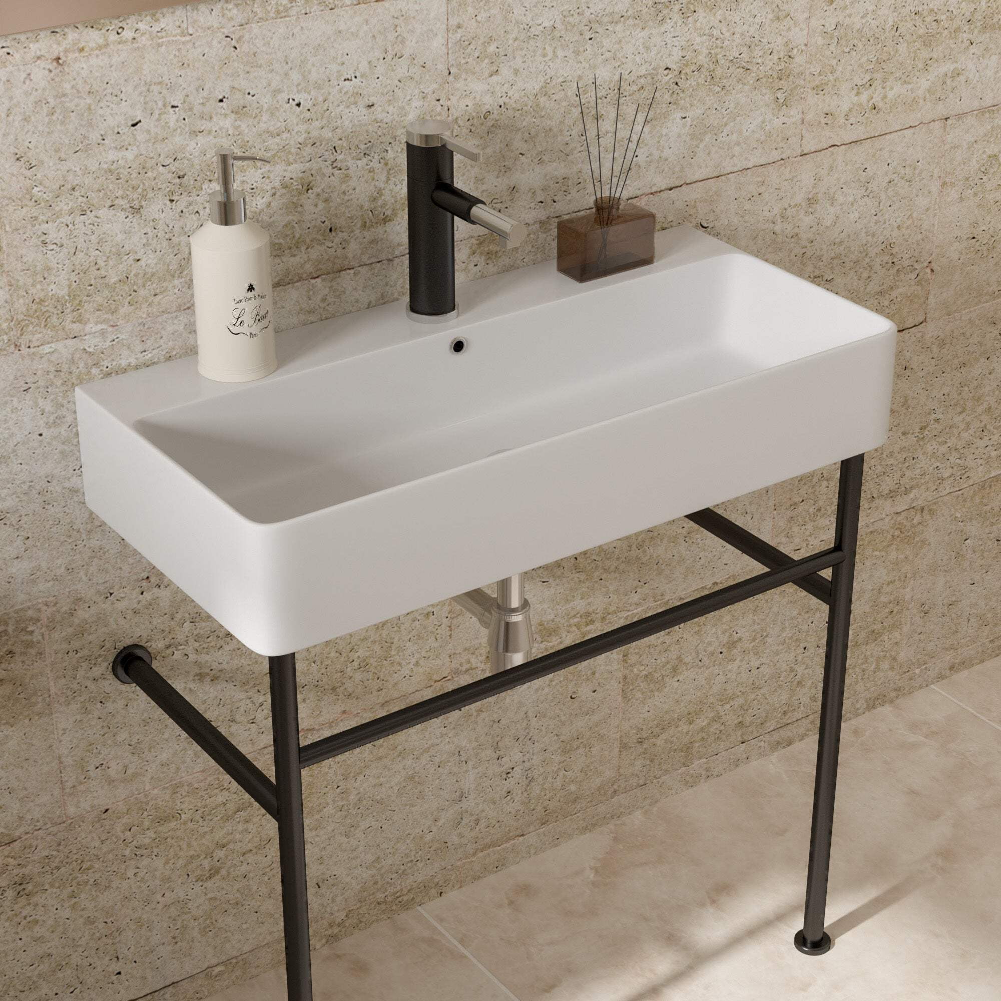32" Bathroom Console Sink With Overflow,Ceramic Console Sink White