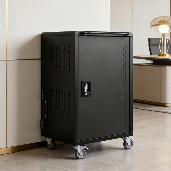 32 Bay Mobile School Charging Cart Station for Chromebook, Tablet and Laptop Computer - with Power Strip Included, Assembly Required, Secure Storage and Charging Solution for Classrooms