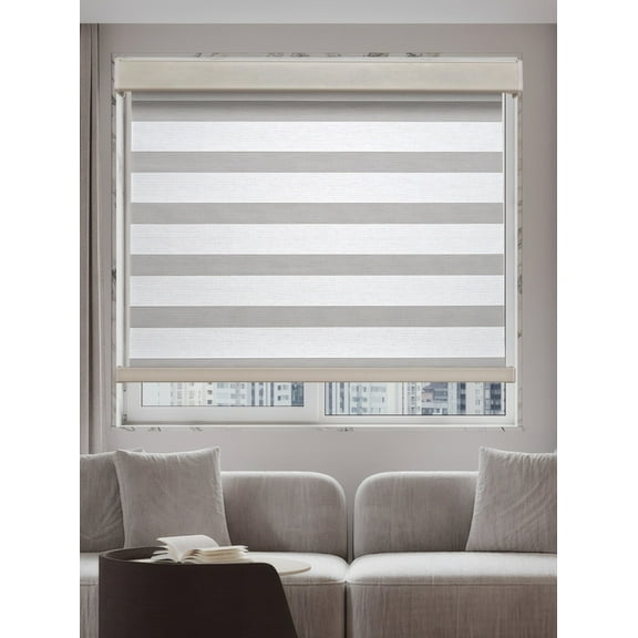 32" Beige Cordless Window Zebra blinds with Dual Layer Jacquard Material For Privacy and Light Control, Roller Zebra Shades for Indoor Home and Office