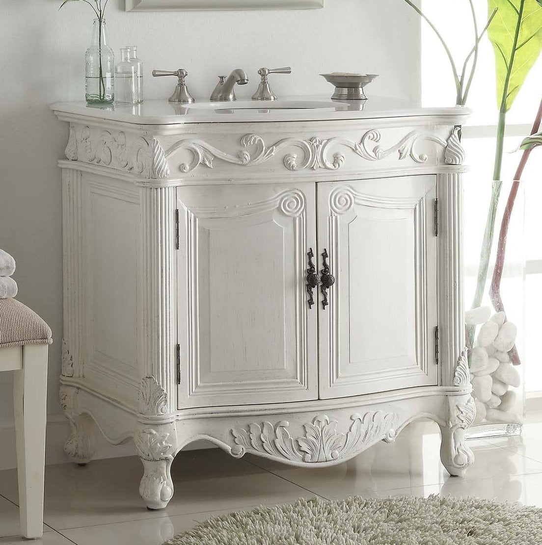 32" Benton Collection Fiesta Antique Victorian Classic Style White Bathroom Vanity CF-2873W-AW