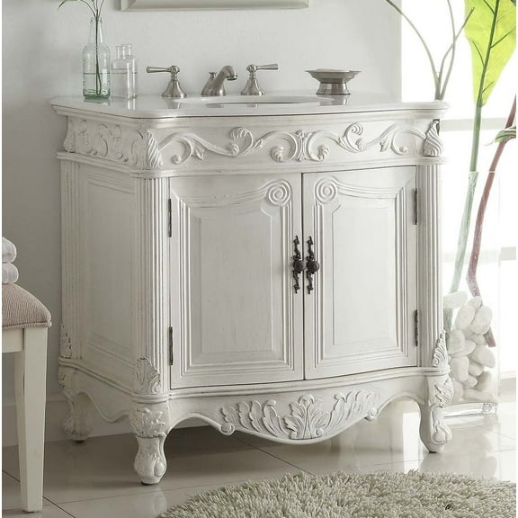 32" Benton Collection Fiesta Antique Victorian Classic Style White Bathroom Vanity CF-2873W-AW