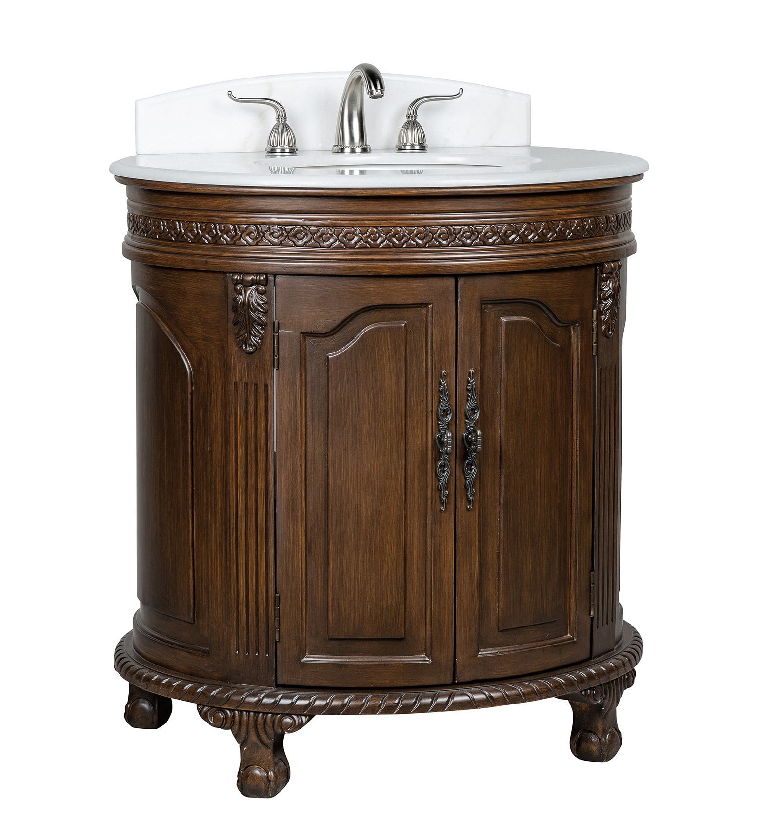 32" Brown Wood Single Bathroom Vanity with Marble Countertop