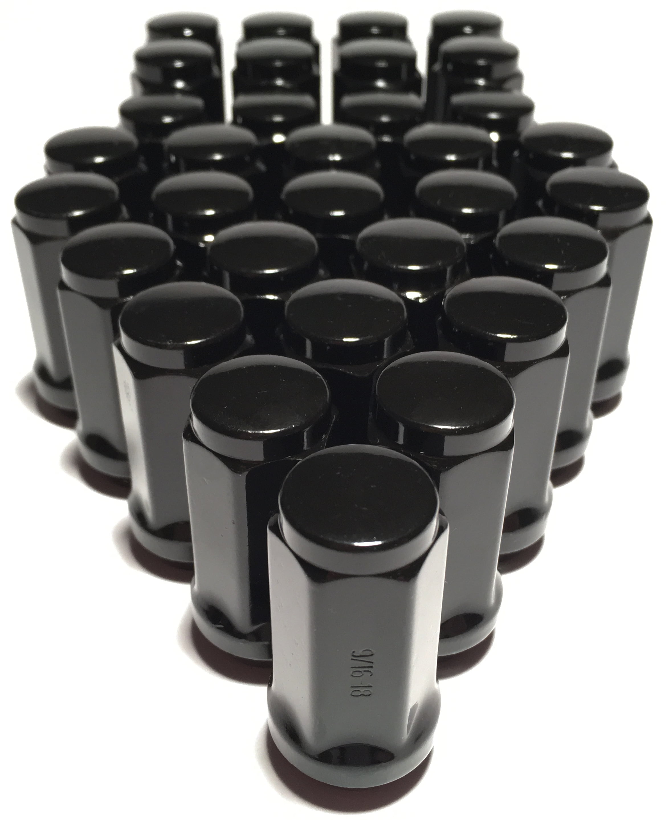 32 Black 9/16 XL Lug Nuts Long Bulge Acorn 1.75" Tall Wheel Nut Lugs 9/16-18