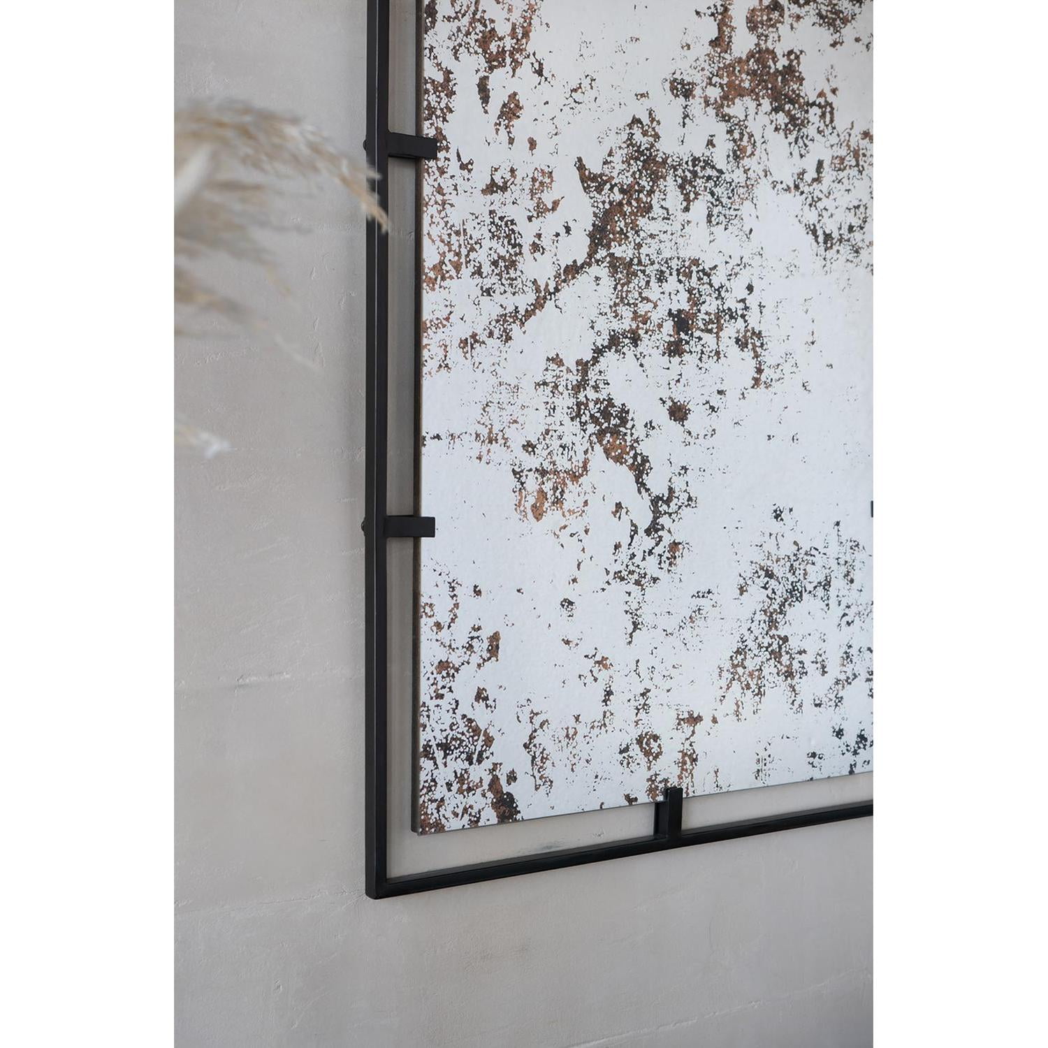 HomeRoots 485089 32 in. Black Iron Framed Antiqued Glass Accent Mirror