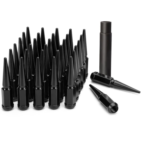 32 Black Spike Lug Nuts 14x1.5 Compatible with Chevy Compatible with GMC Sierra Silverado 2500HD 3500HD 4.5"