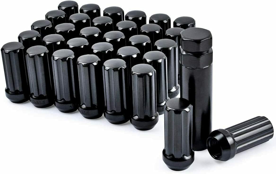 32 Black Spline Lug Nuts 14x1.5 Fits Ford F-250 F-350 Super Duty + Security Key