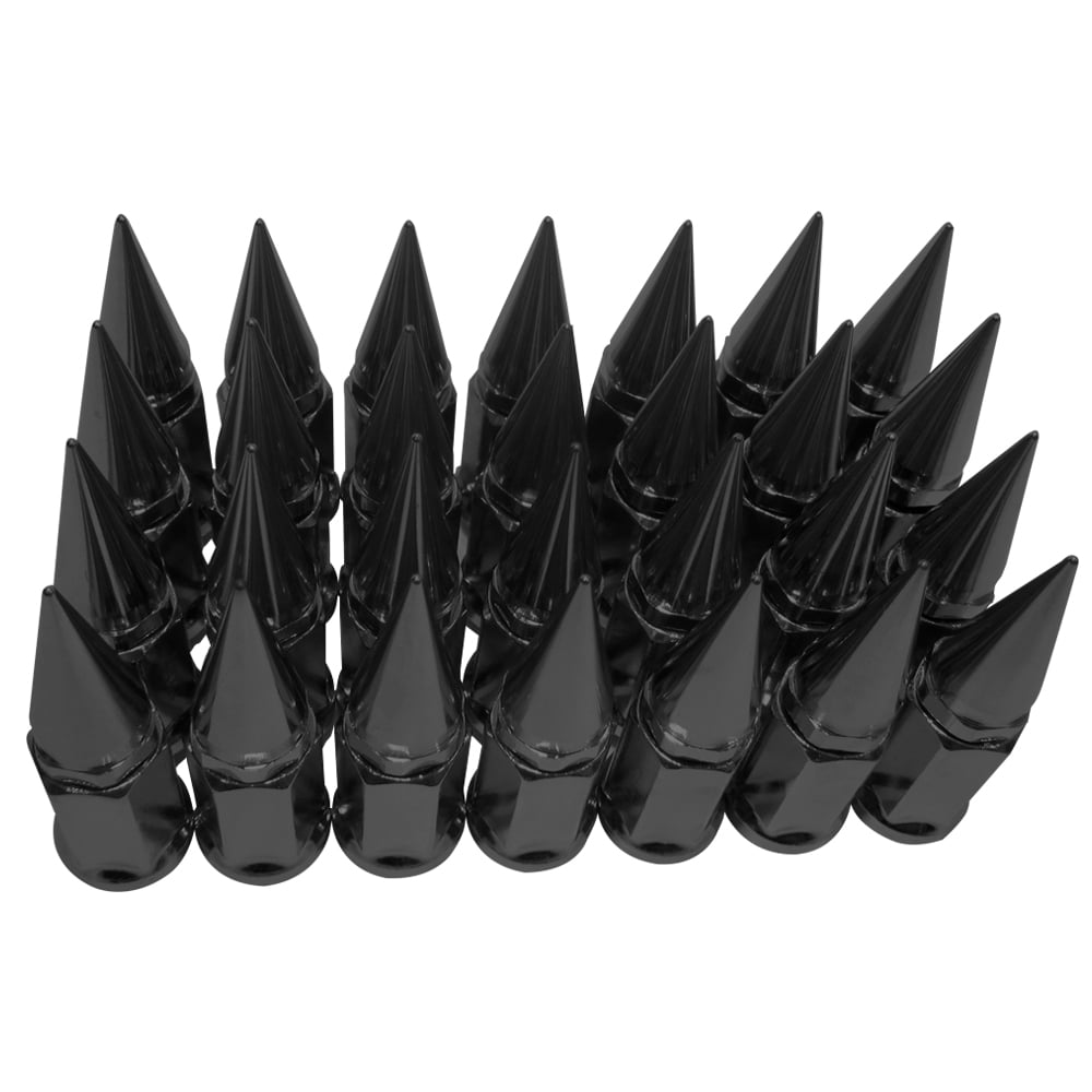 32 Black Universal 2pc Extended Spike Lug Nut M12x1.5 Conical Seat Hex 3/4
