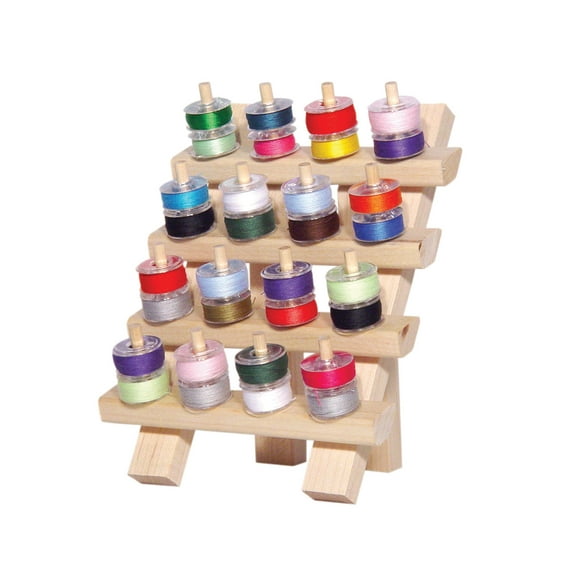 June Tailor 32-Bobbin Rack – Solid Hardwood Sewing Organizer, Wall Mount Storage, 4" Natural Wood Pattern
